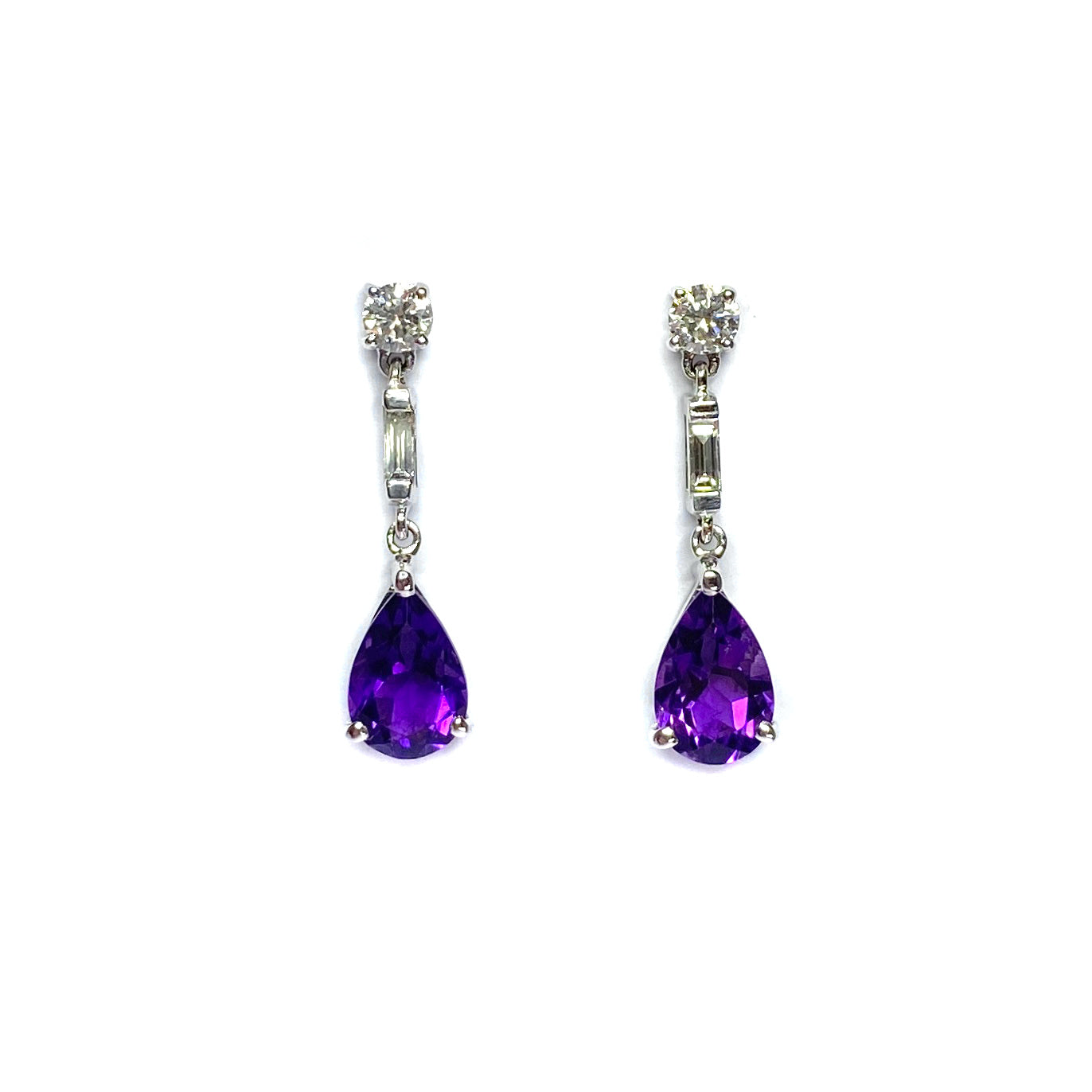 18ct White Gold Amethyst & Diamond Earrings