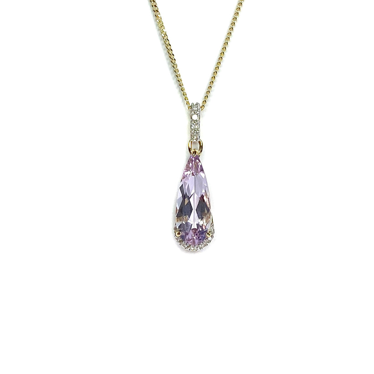 9ct Yellow Gold Amethyst & Diamond Pendant