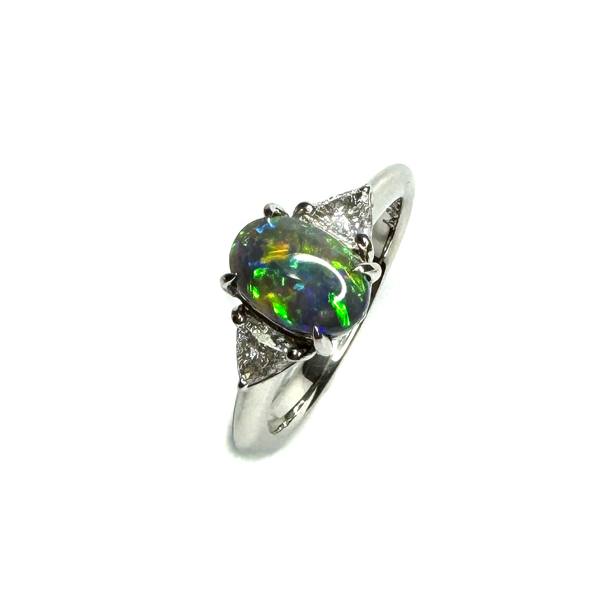Second Hand Platinum Black Opal & Diamond Ring