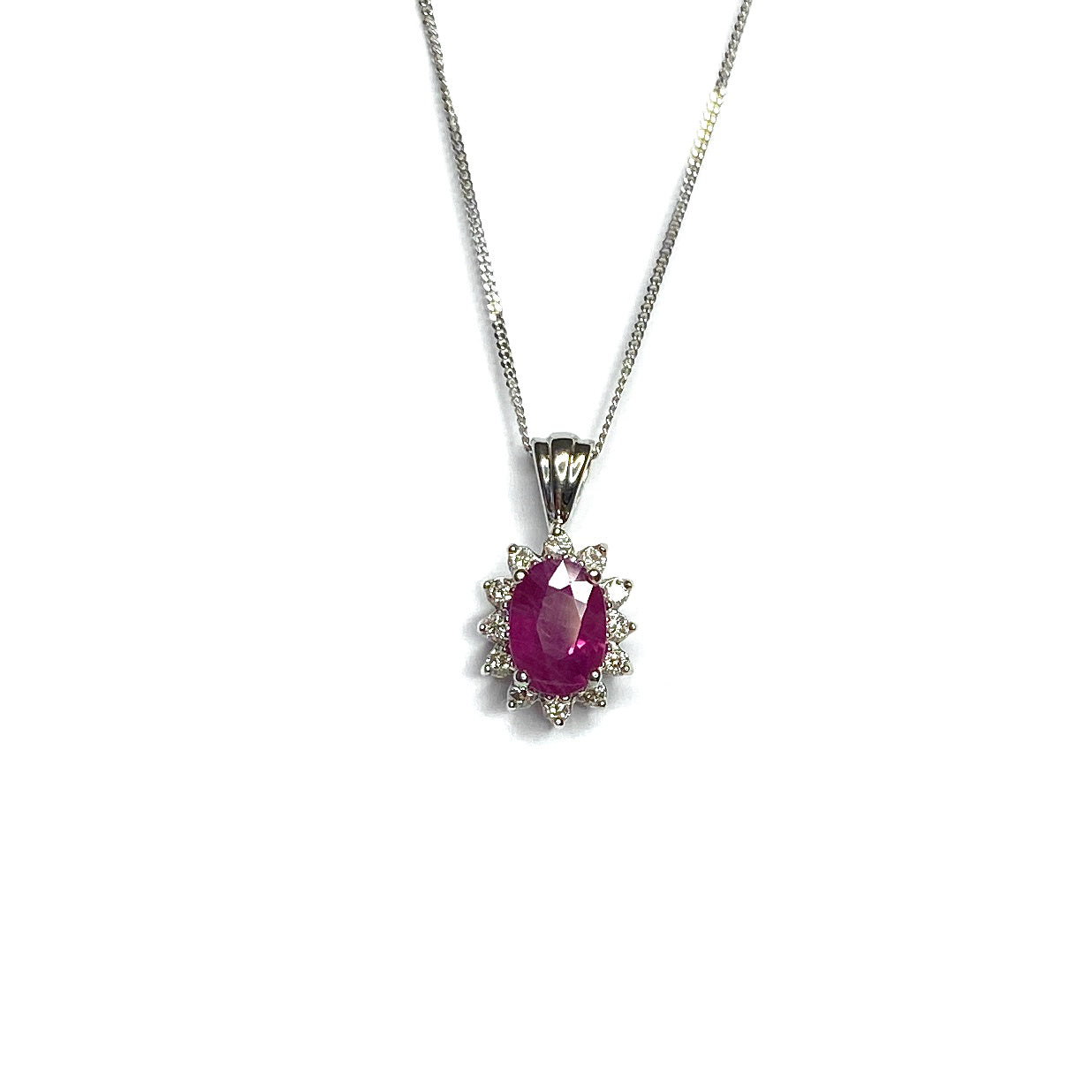 9ct White Gold Ruby & Diamond Pendantq