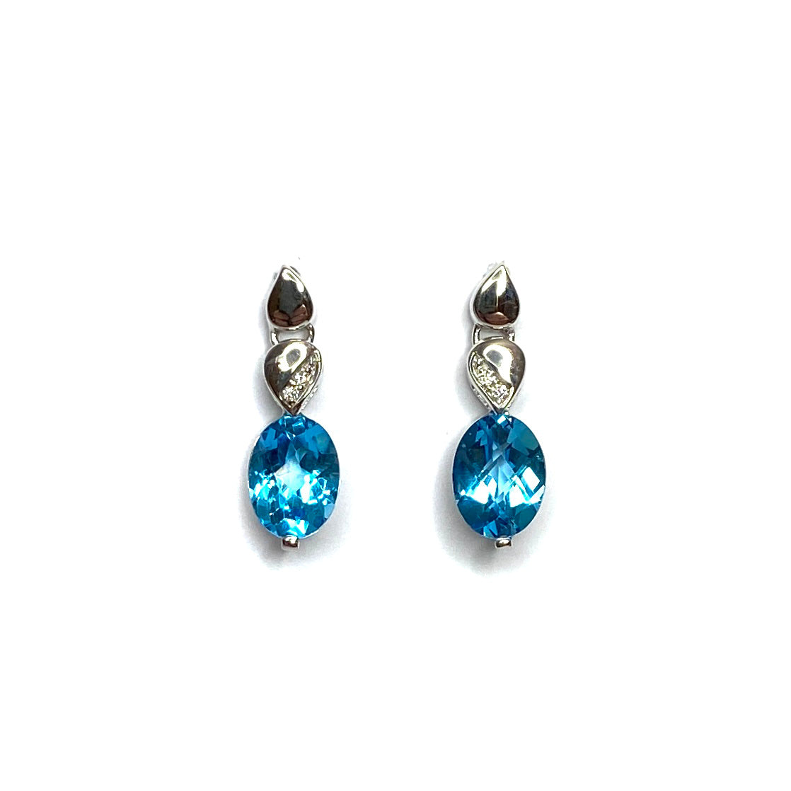 9ct White Gold Blue Topaz & Diamond Earrings