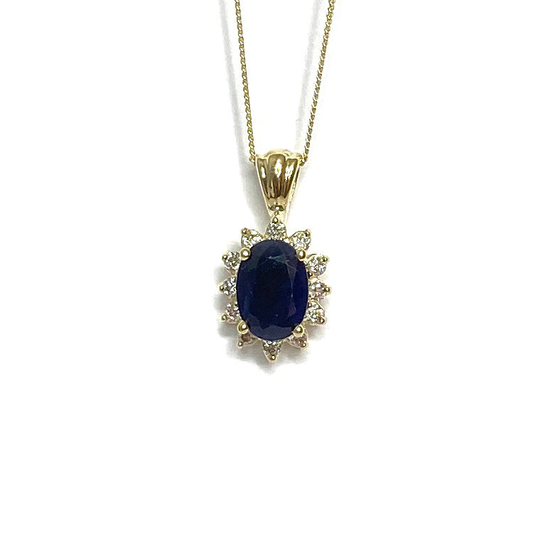 9ct Yellow Gold Sapphire & Diamond Pendant