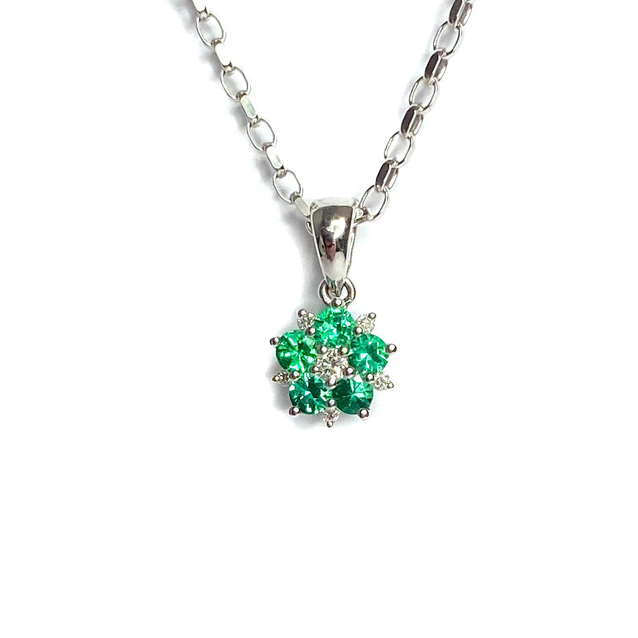 18ct White Gold Emerald & Diamond Pendant