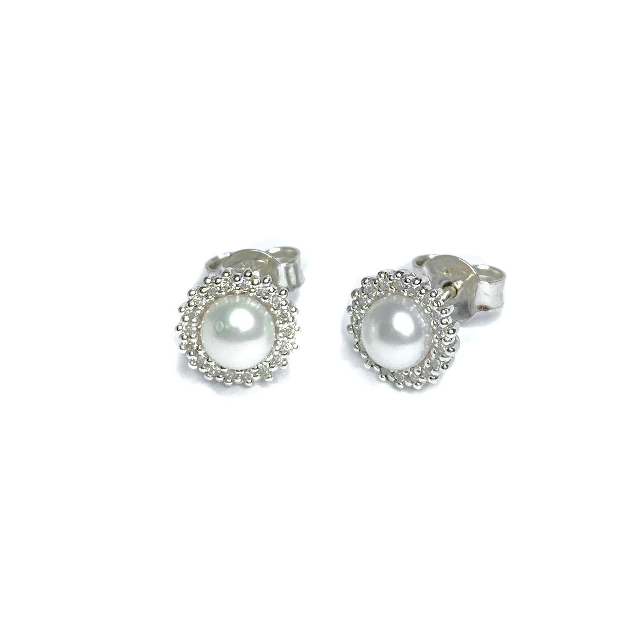 Second Hand 9ct White Gold Pearl & Diamond Earrings