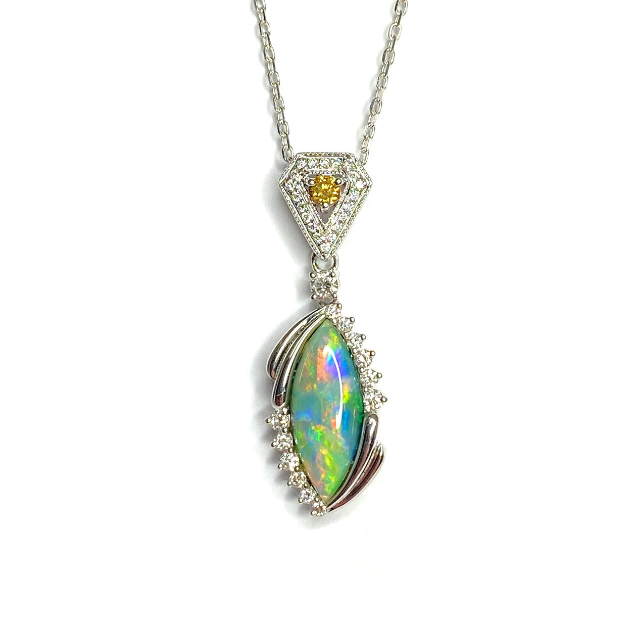 18ct White Gold Black Opal & Diamond Pendant