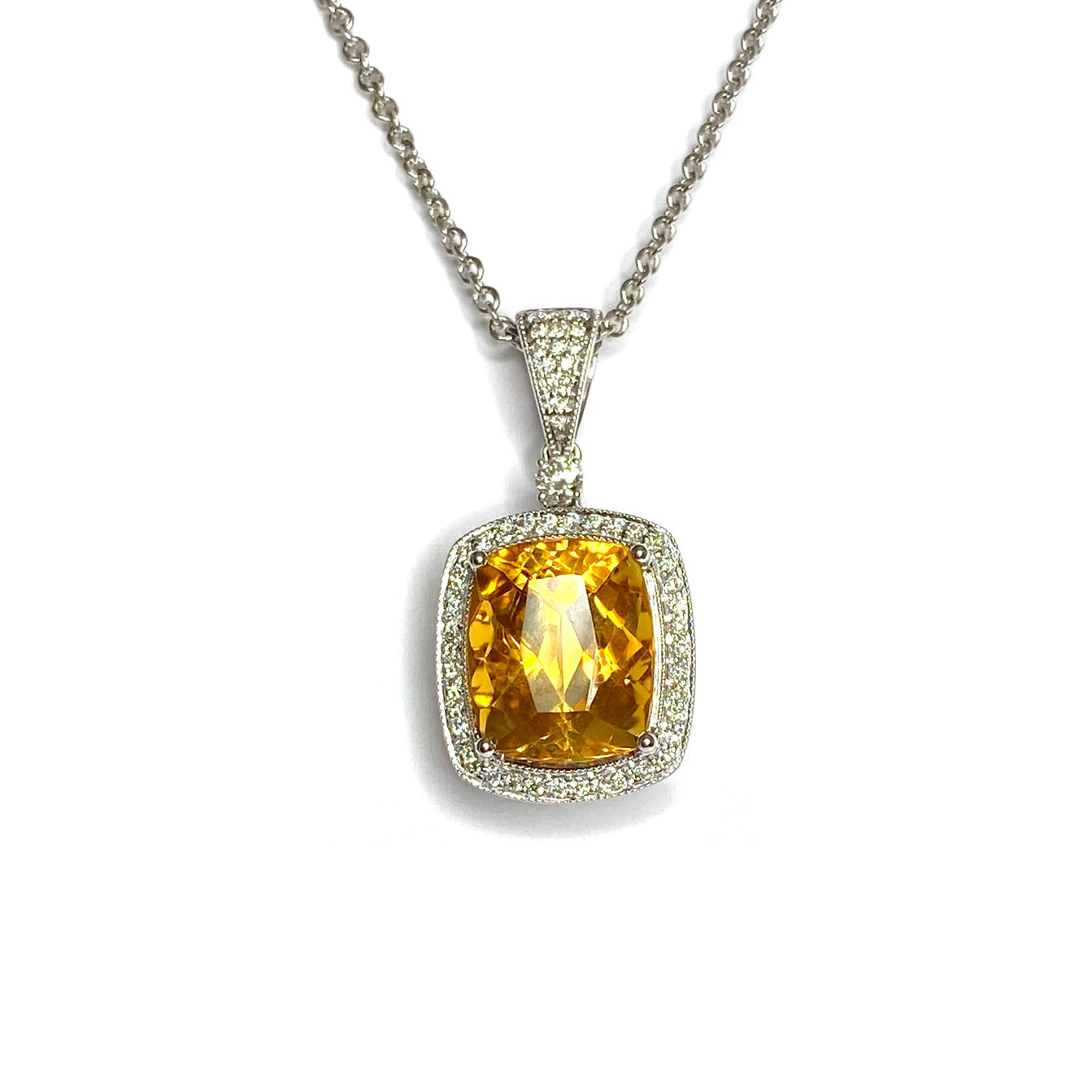 18ct White Gold Citrine & Diamond Pendant