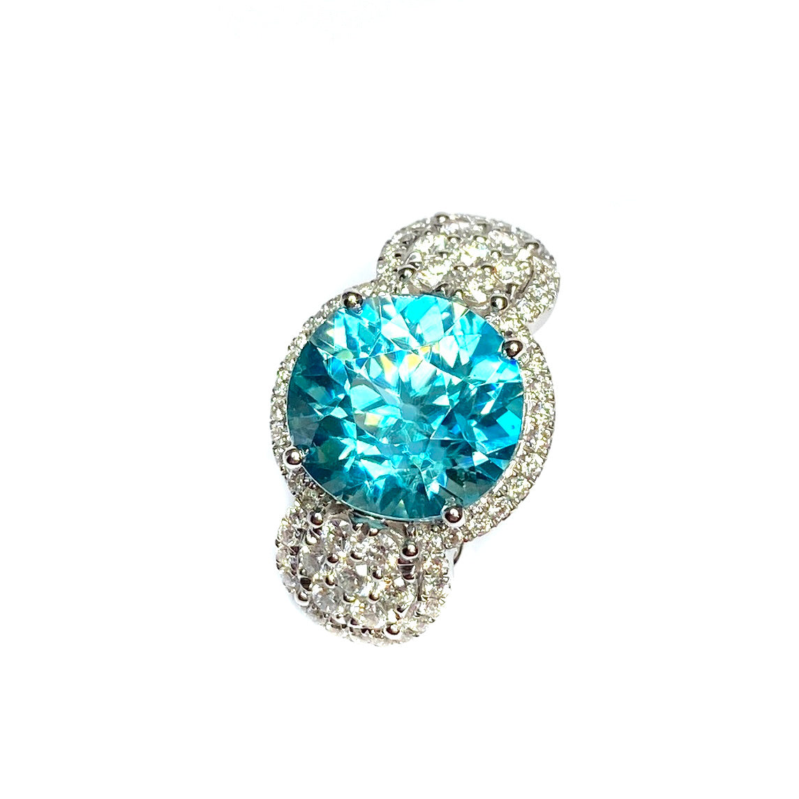 18ct White Gold Blue Zircon & Diamond Ring