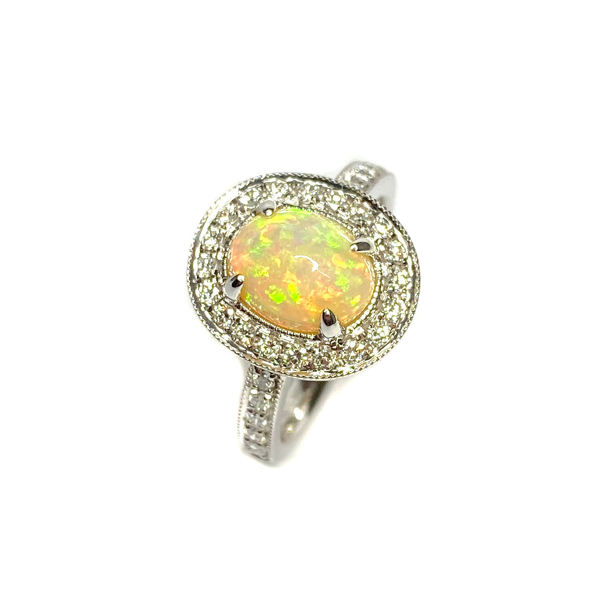 18ct White Gold Opal & Diamond Ring