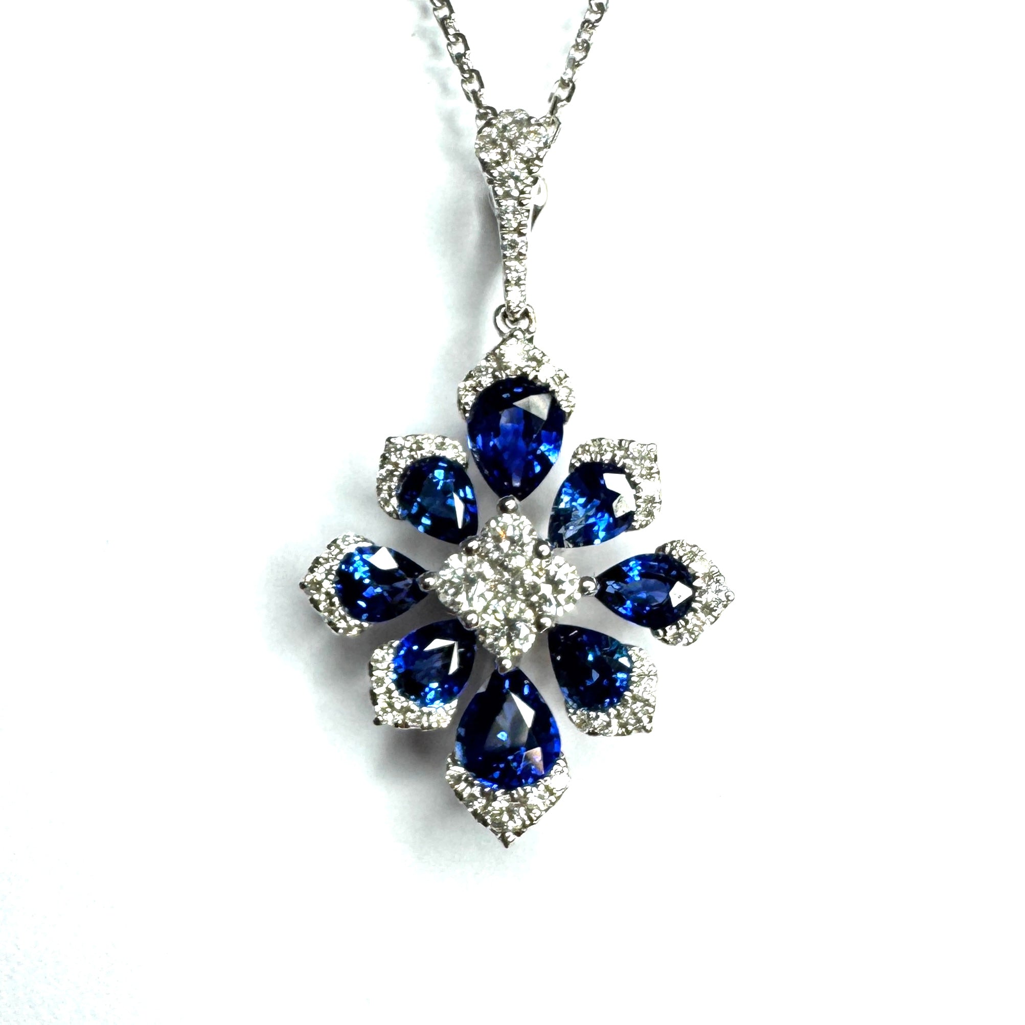 18ct White Gold Sapphire & Diamond Pendant