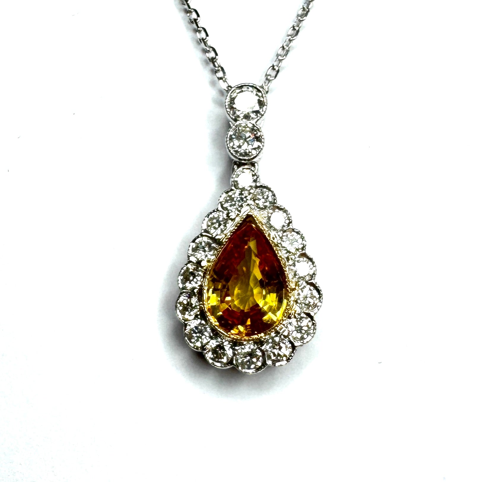 18ct White Gold Yellow Sapphire & Diamond Pendant