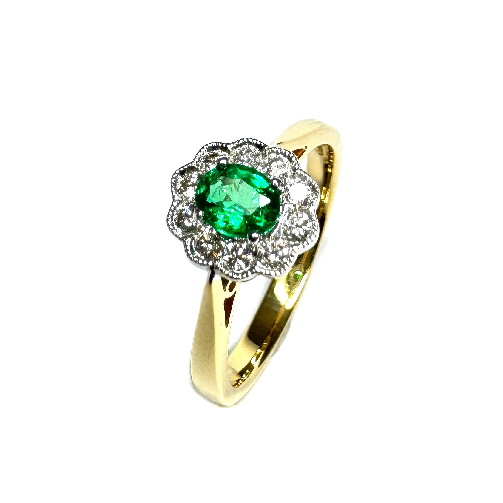18ct Yellow Gold Emerald & Diamond Ring