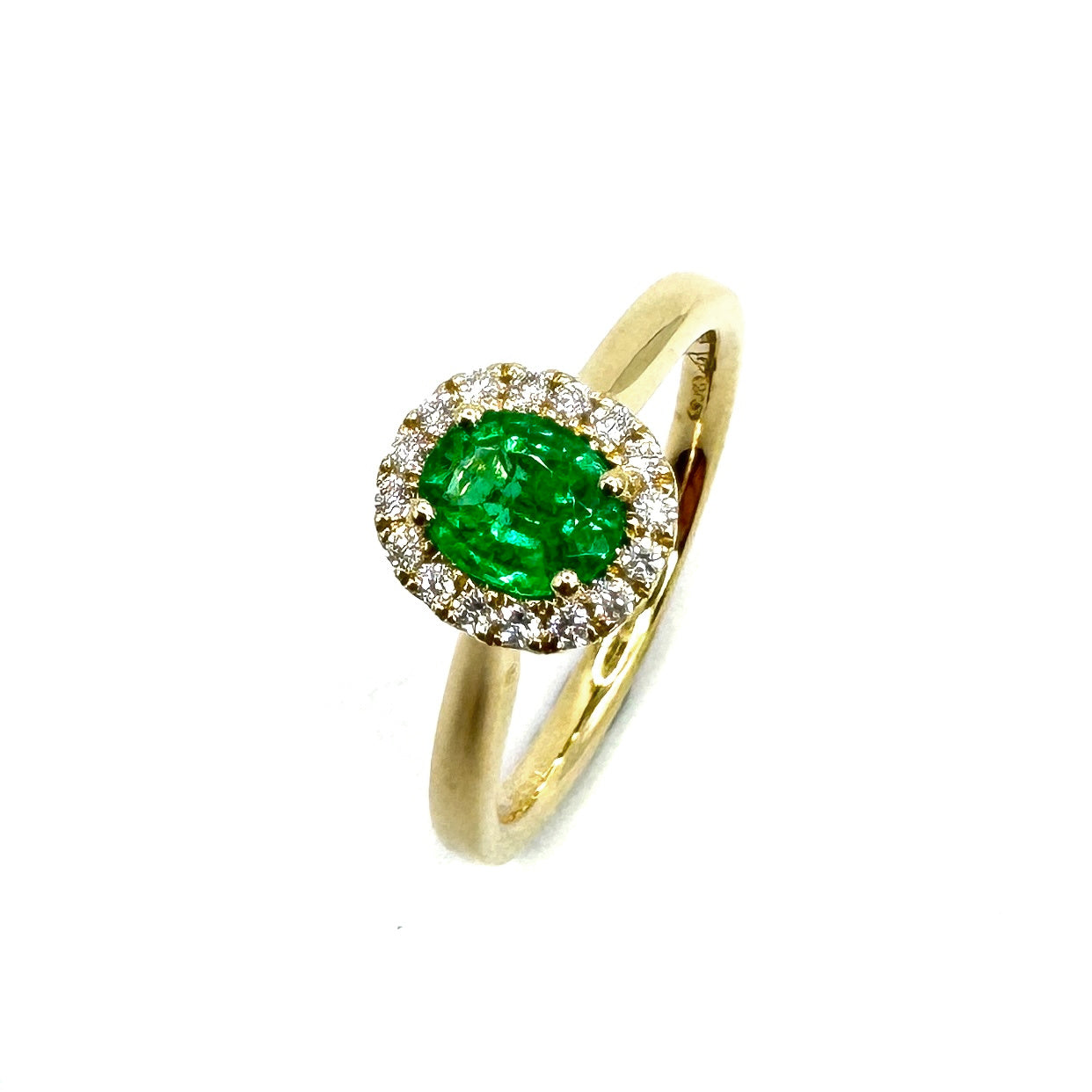 18ct Yellow Gold Emerald & Diamond Ring