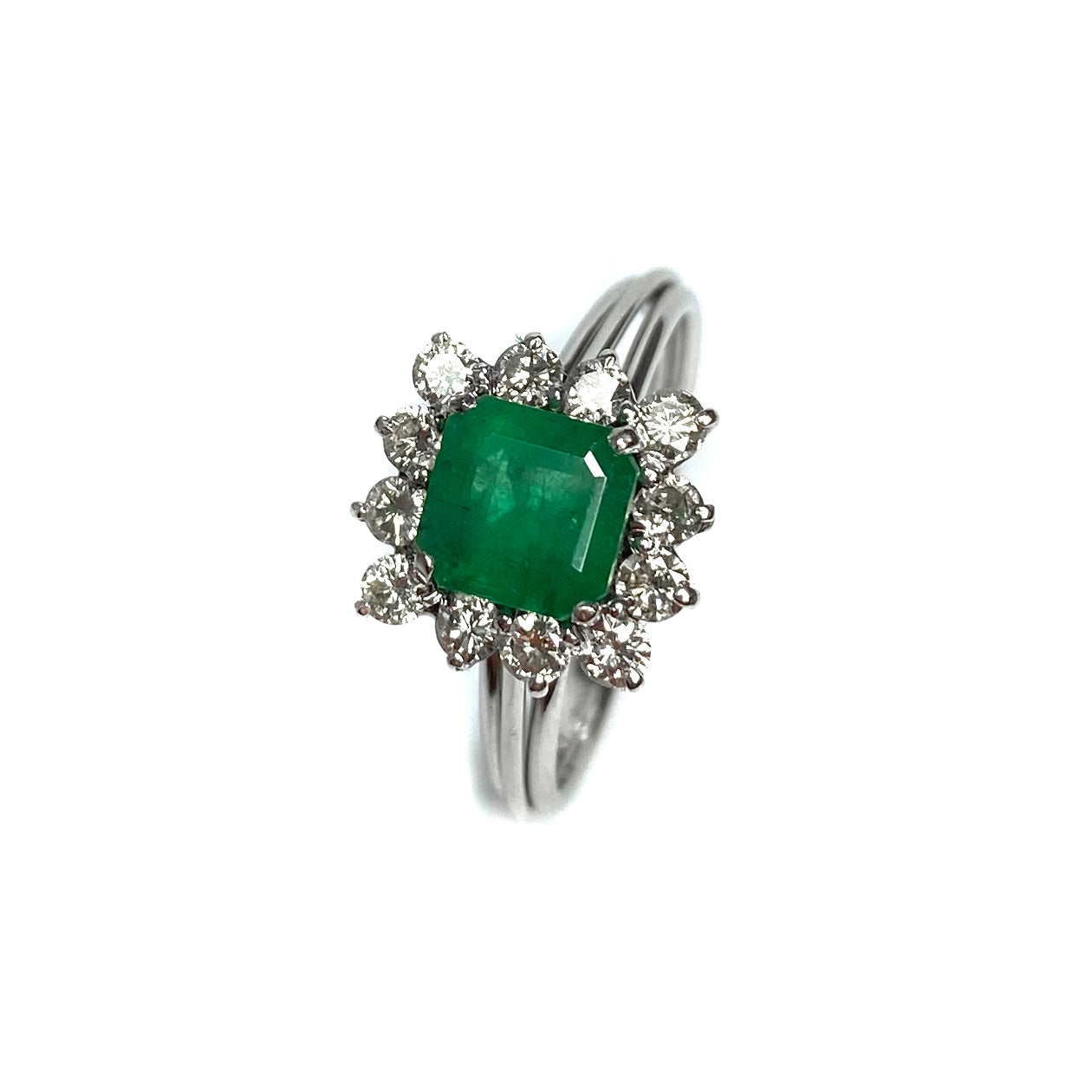Second Hand 18ct White Gold Emerald & Diamond Ring