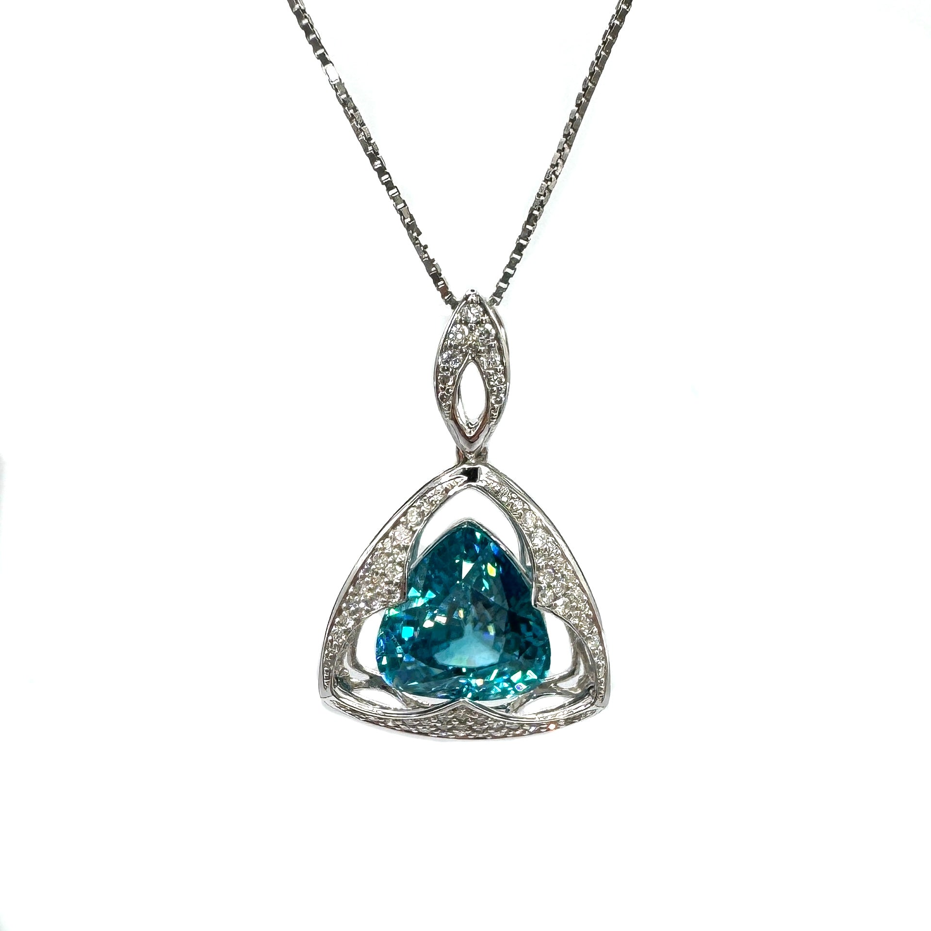 Second Hand 14ct White Gold Blue Zircon & Diamond Pendant
