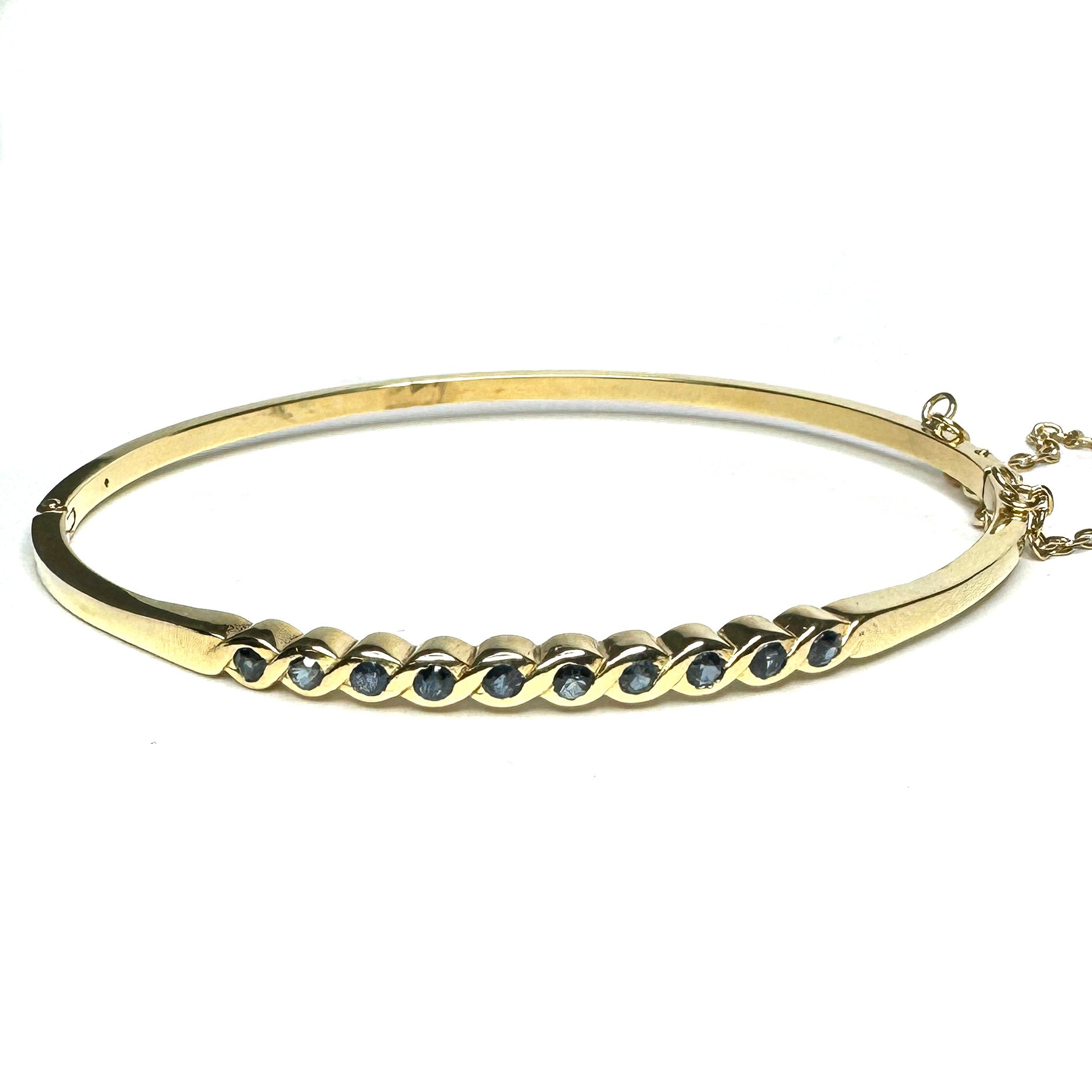 Second Hand 9ct Yellow Gold Blue Topaz & Diamond Bangle