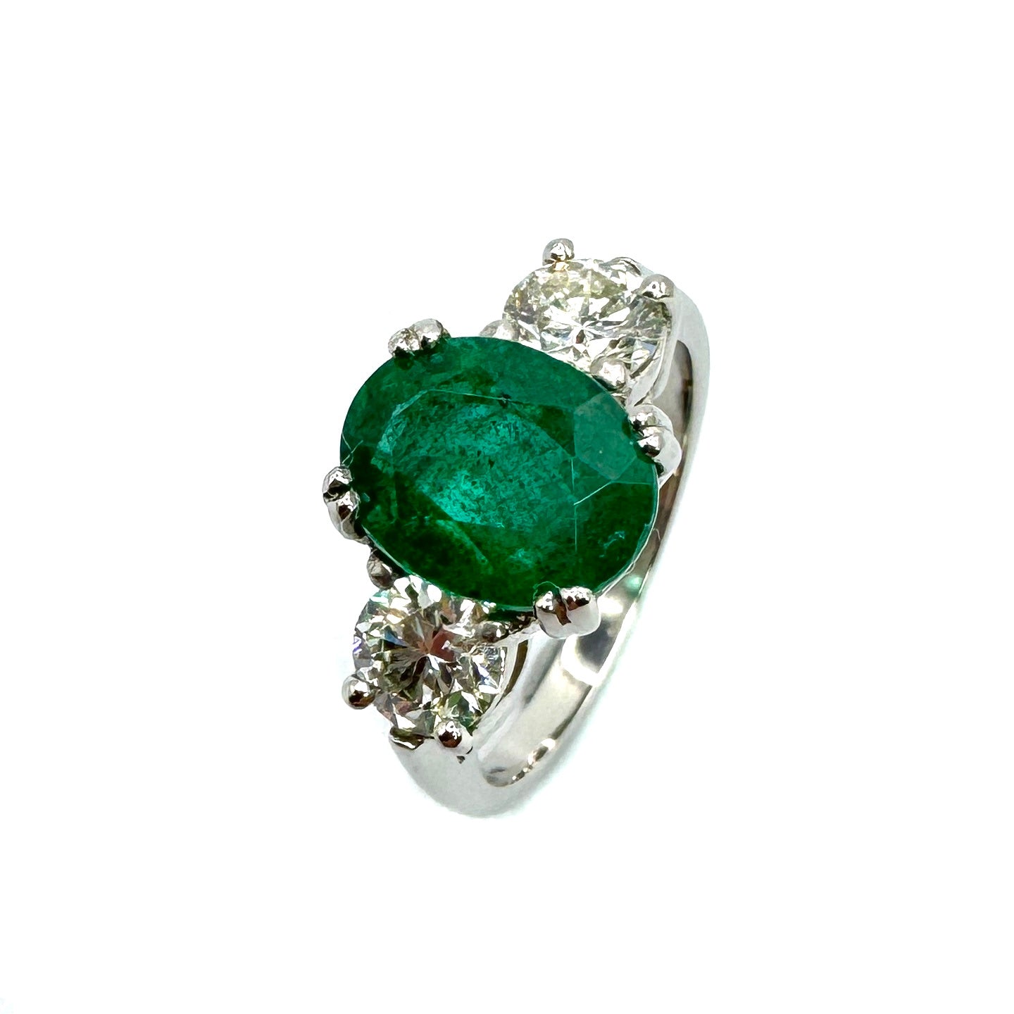 Second Hand 18ct White Gold Emerald & Diamond Ring