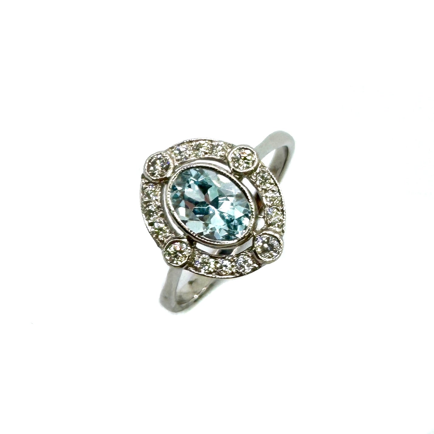 Second Hand Platinum Aquamarine & Diamond Ring