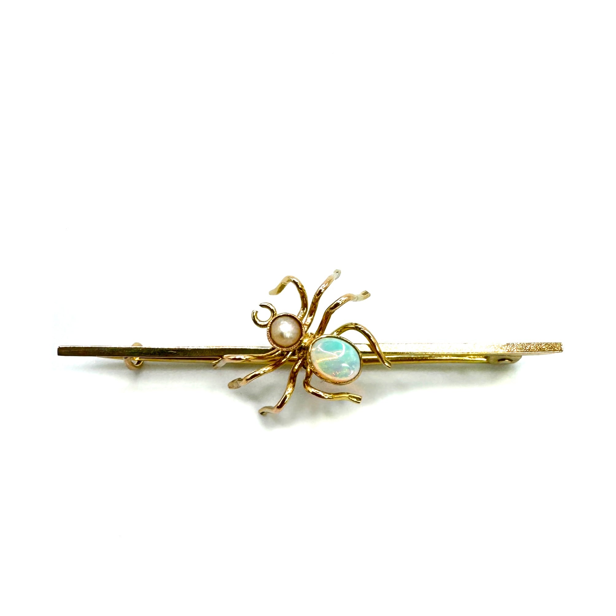 Second Hand 9ct Yellow Gold Opal & Seed Pearl 'Spider' Brooch