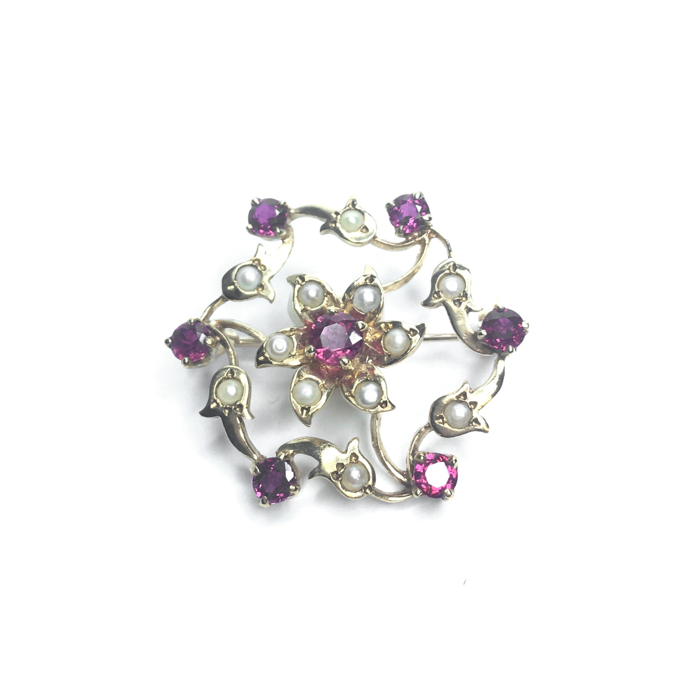 Second Hand 9ct Yellow Gold Ruby & Pearl Brooch