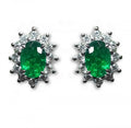 18ct White Gold Emerald & Diamond Cluster Earrings