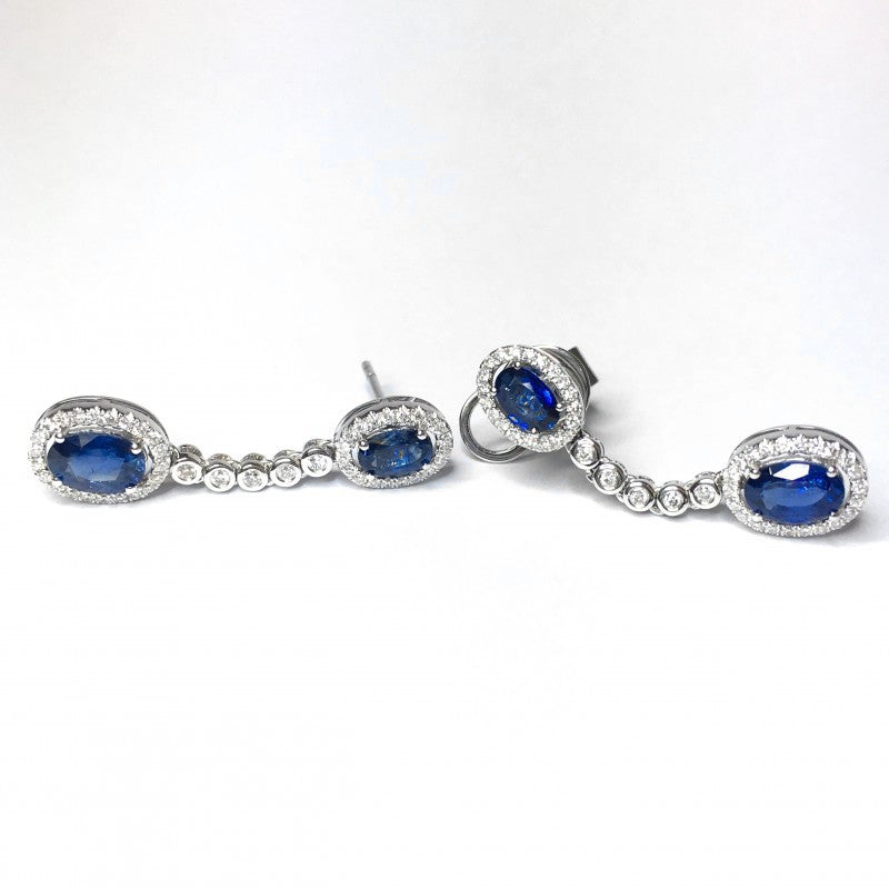 18ct White Gold Sapphire & Diamond Drop Earrings