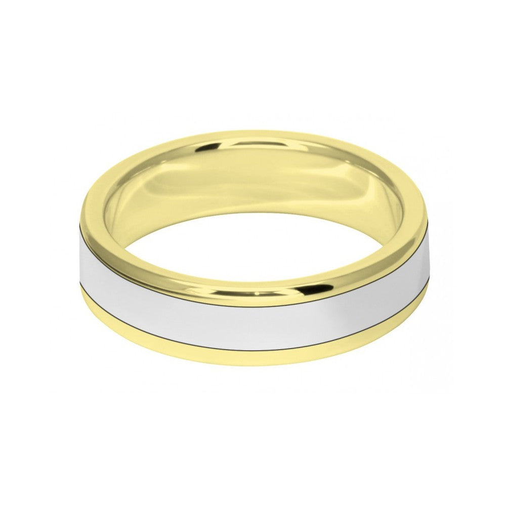 6mm 9ct Two Colour Gold Court Shape Wedding Ring Band