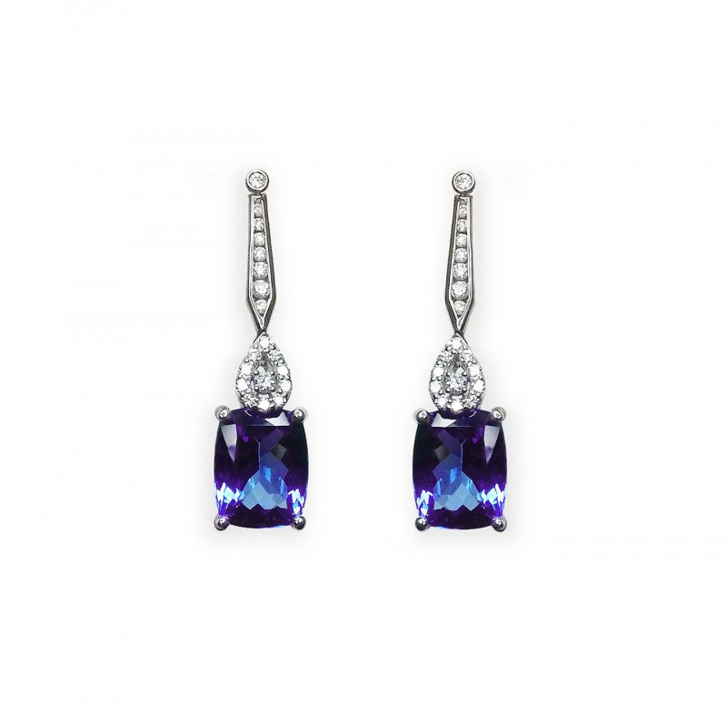 18ct White Gold Tanzanite & Diamond Earrings
