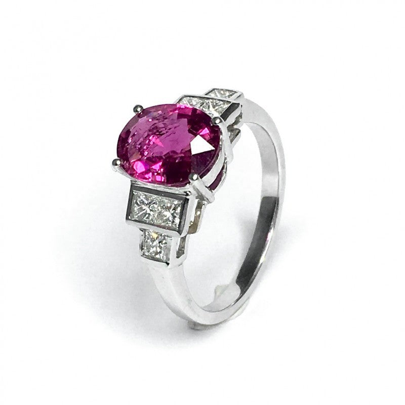 18ct White Gold Pink Tourmaline & Diamond Ring