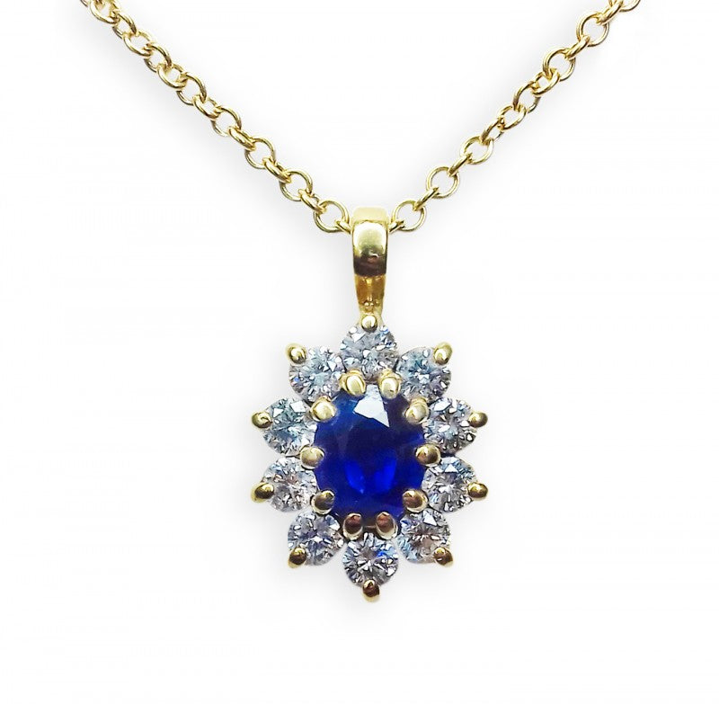 Sapphire &amp; Diamond Pendant in 18ct Yellow Gold