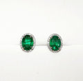 18ct White Gold Emerald & Diamond Oval Earrings