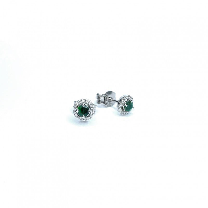 18ct White Gold Emerald & Diamond Earrings