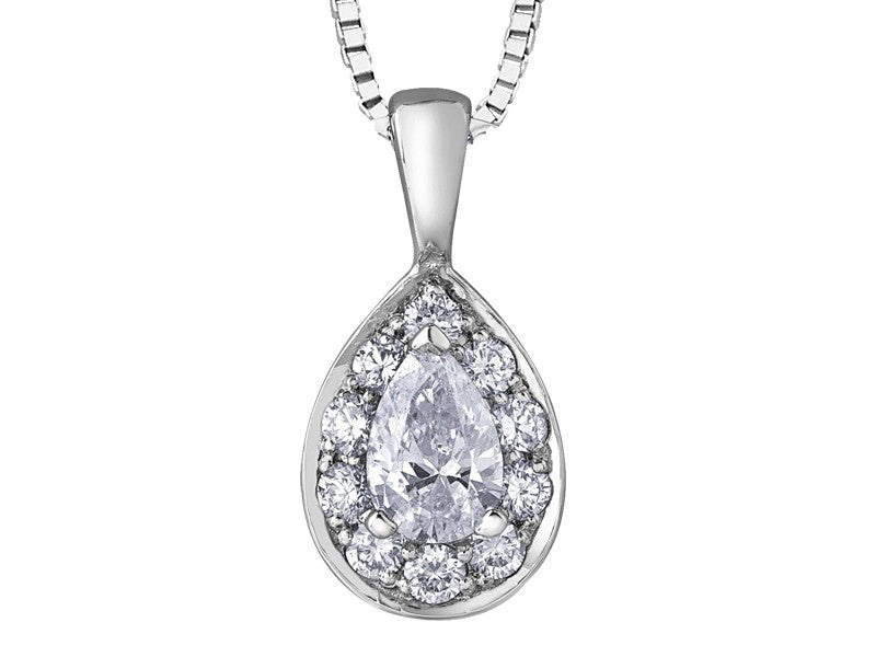 9ct White Gold Pear Shaped Diamond Pendant