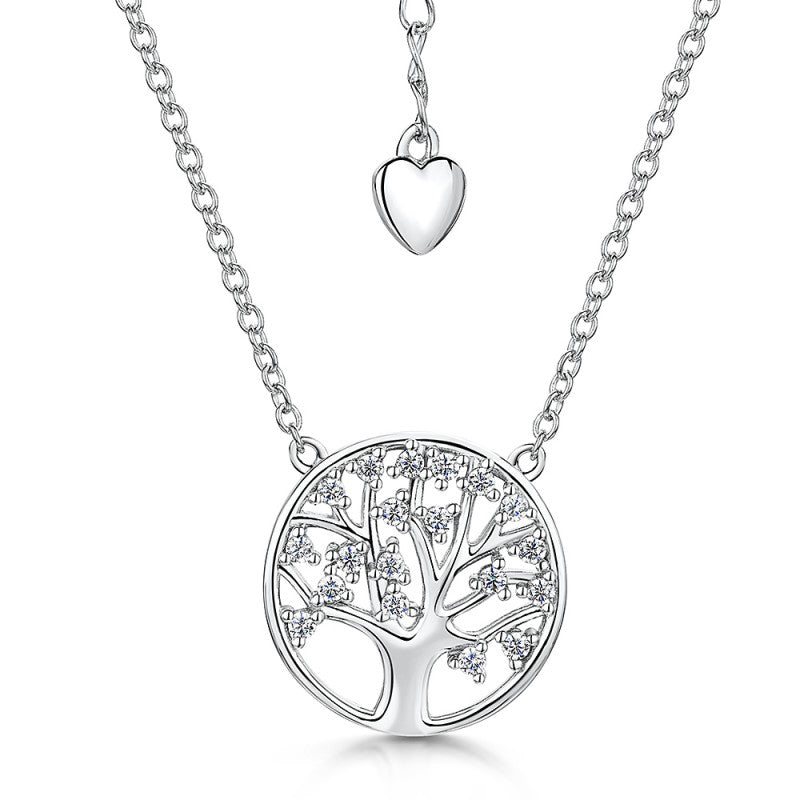 Silver Tree Of Life Pendant With Cubic Zirconia Stones