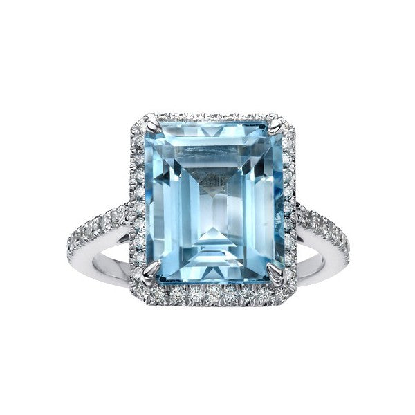 9ct White Gold Blue Topaz & Diamond Ring