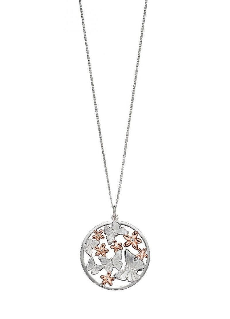 Silver Butterfly And Flower Pendant