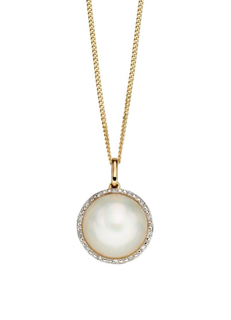 9ct Yellow Gold Mabe Pearl & Diamond Pendant