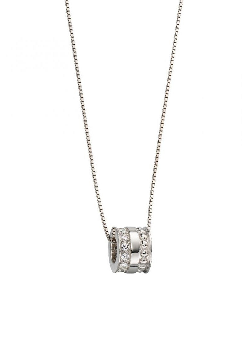 Silver Cubic Zirconia Barrel Textured Pendant
