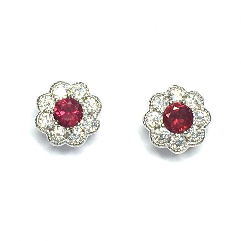18ct White Gold Ruby & Diamond Earrings