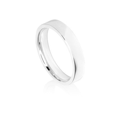 4mm White Gold Flat Court Wedding Ring Band