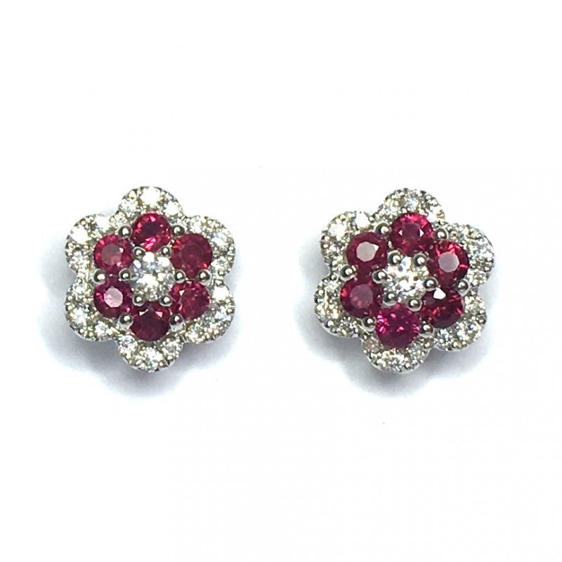 18ct White Gold Ruby & Diamond Earrings