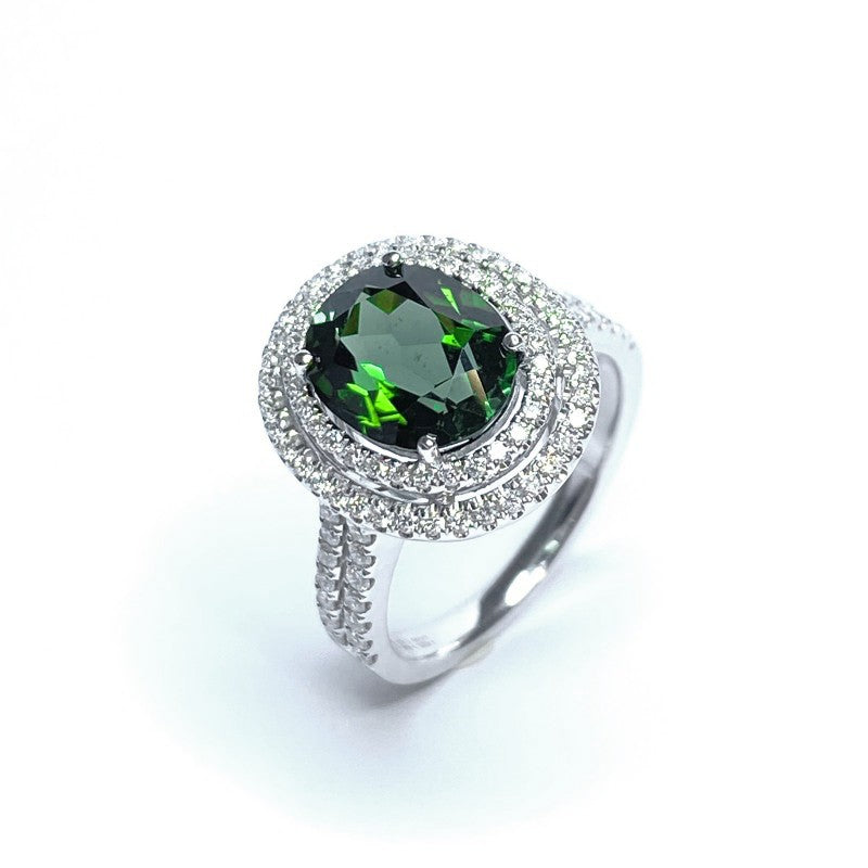 18ct White Gold Green Tourmaline & Diamond Ring