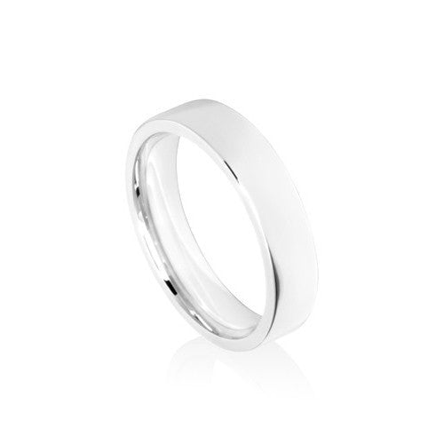 5mm White Gold Flat Court Wedding Ring Band