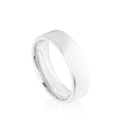6mm White Gold Flat Court Wedding Ring Band