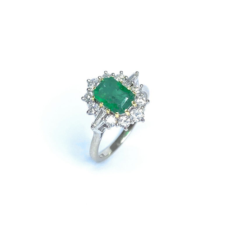Second Hand Emerald &amp; Diamond Ring in 18ct Yellow Gold