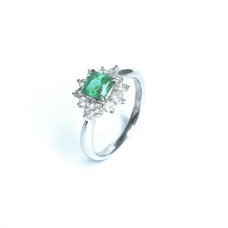 Second Hand Emerald &amp; Diamond Ring in Platinum
