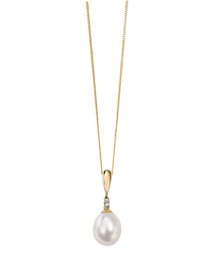 9ct Yellow Gold Pearl & Diamond Pendant