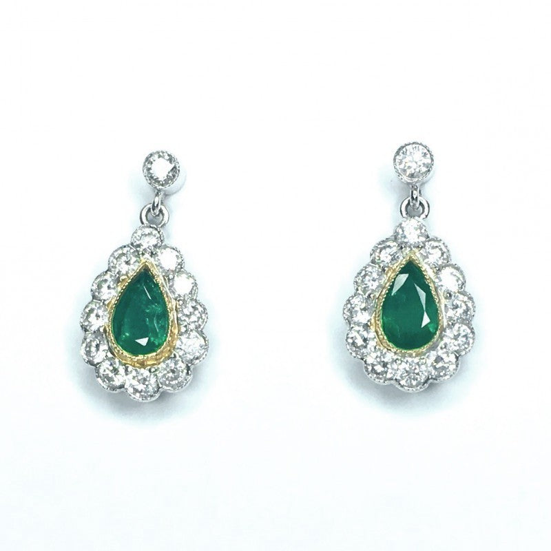 18ct White Gold Emerald & Diamond Earrings