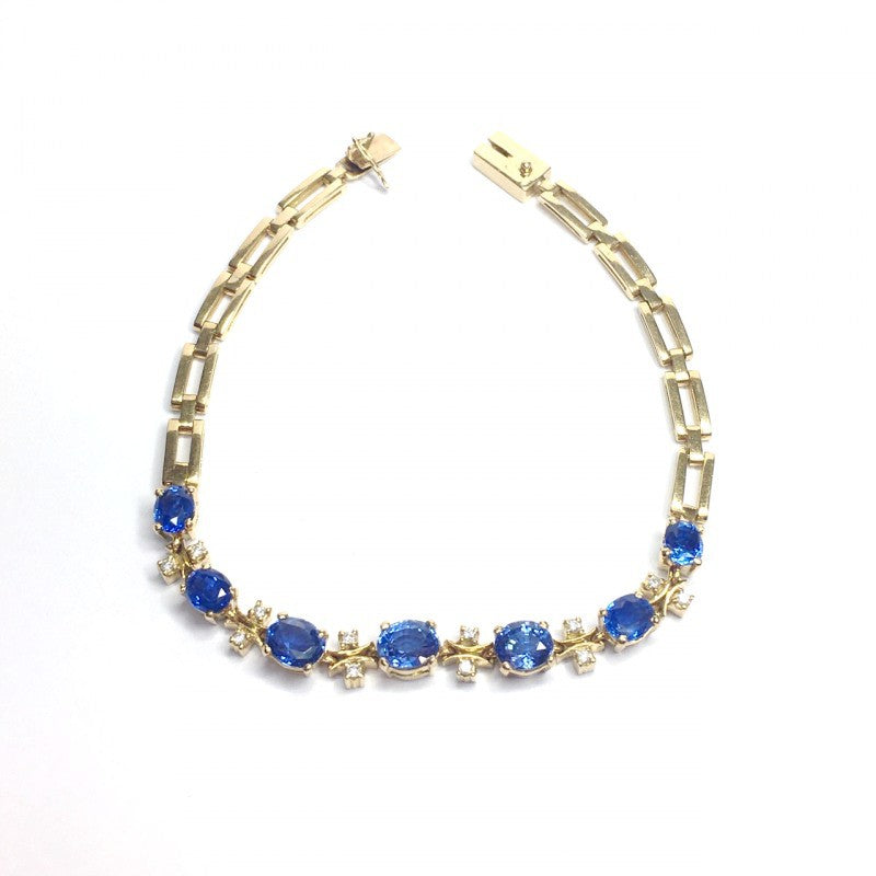 Second Hand Sapphire &amp; Diamond Bracelet in 18ct Yellow Gold