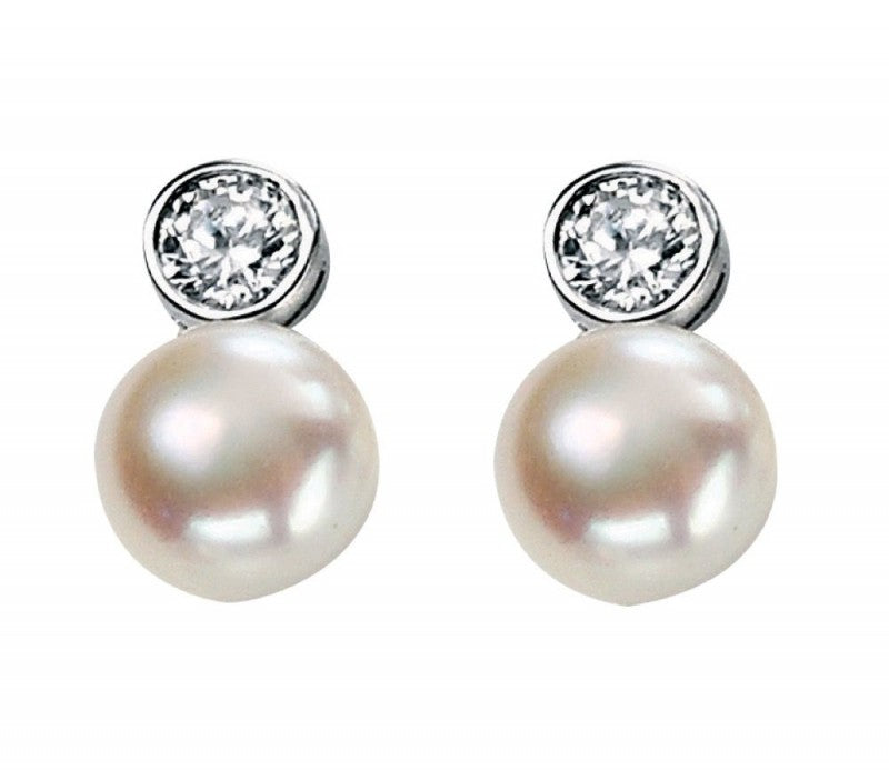 Sterling Silver Fresh Water Pearls & Cubic Zirconia Drop Earrings