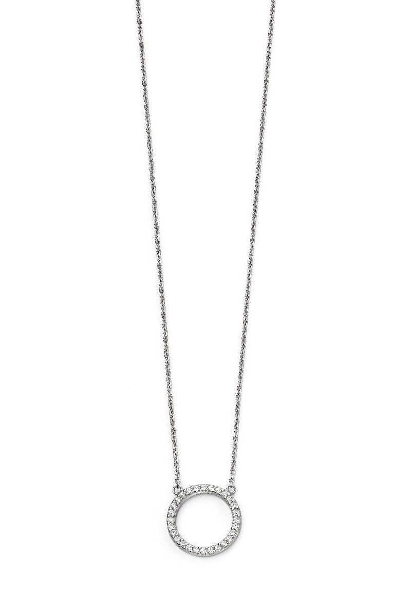 Silver Cubic Zirconia Open Disc Necklace